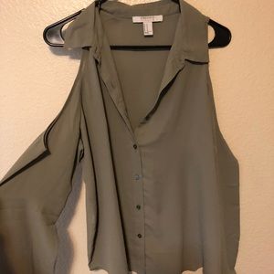Army green long sleeve sheer top